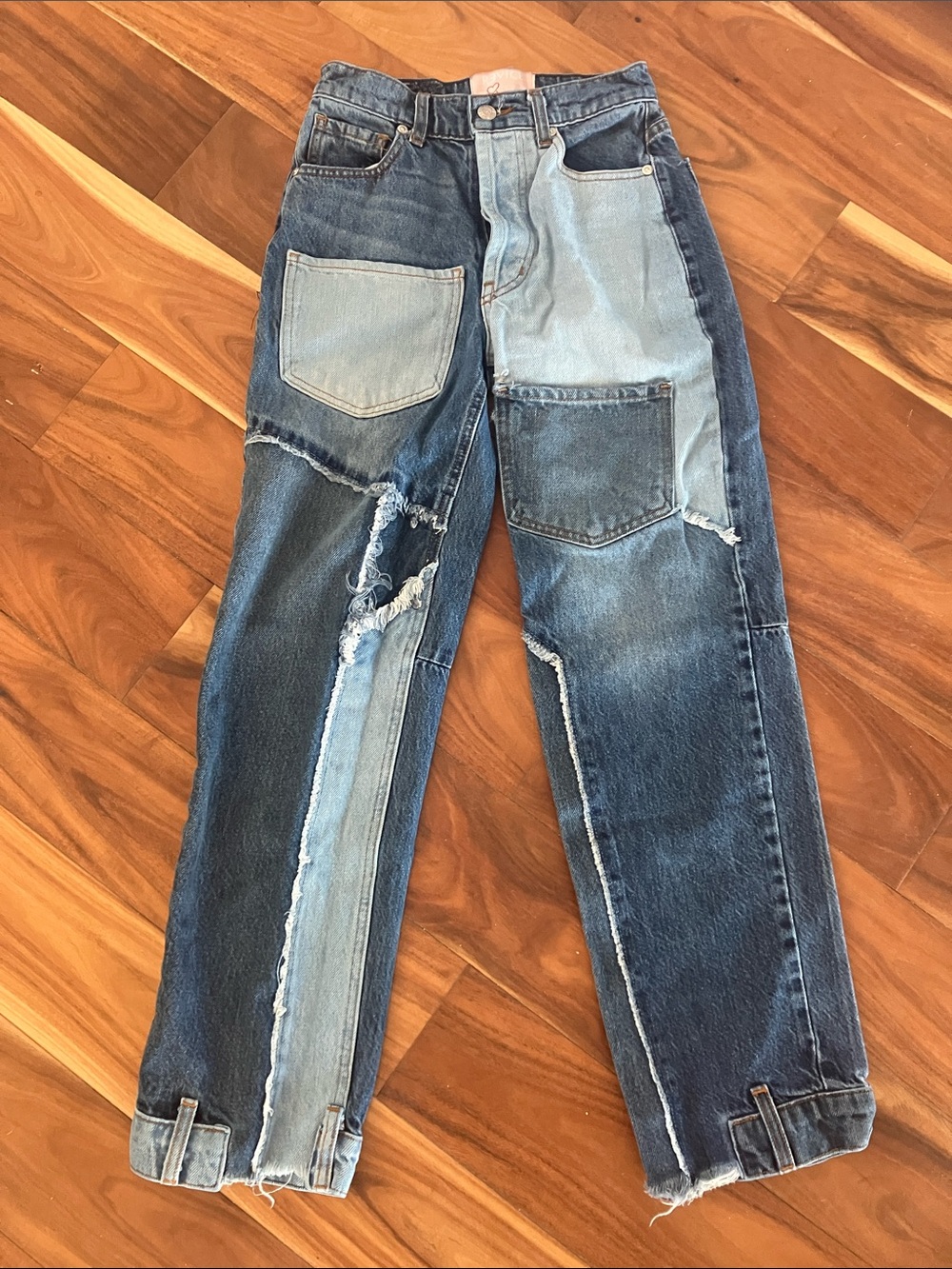 REVICE Two-Tone Patchwork Blue Jeans